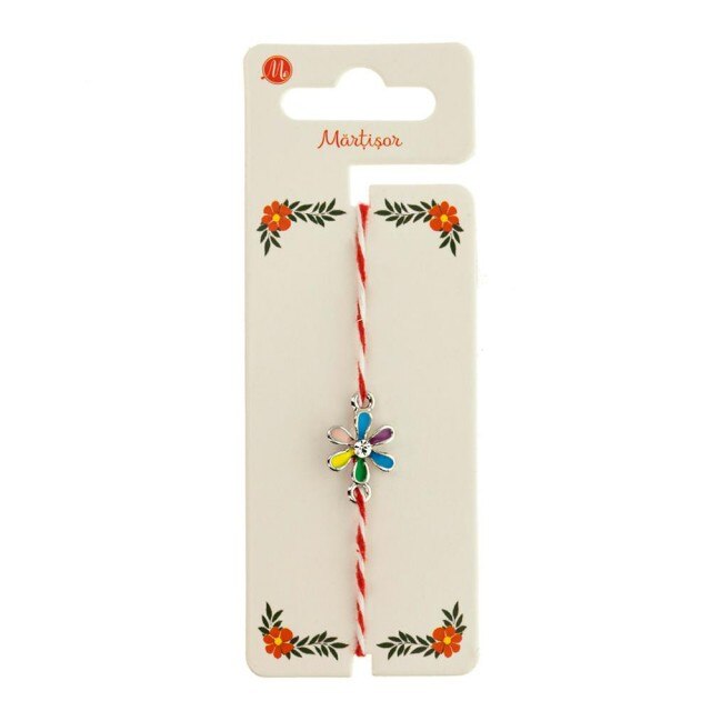 Bratara Argintie Martisor cu Floricica Colorata