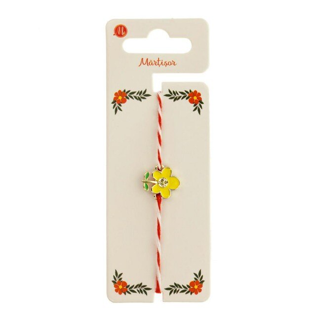Bratara Aurie Martisor cu Floare Galbena si Frunzulite