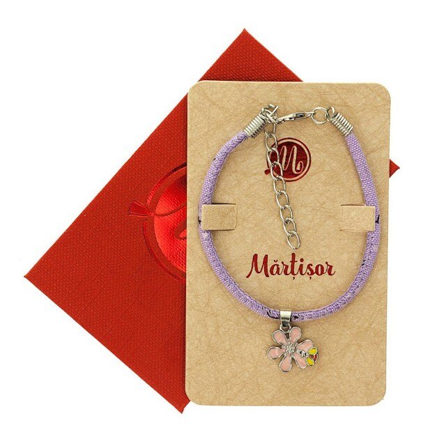 Bratara Mov cu Floare Roz si Albinuta