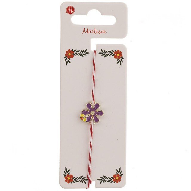 Bratara Aurie Martisor cu Floare Mov si Albinuta