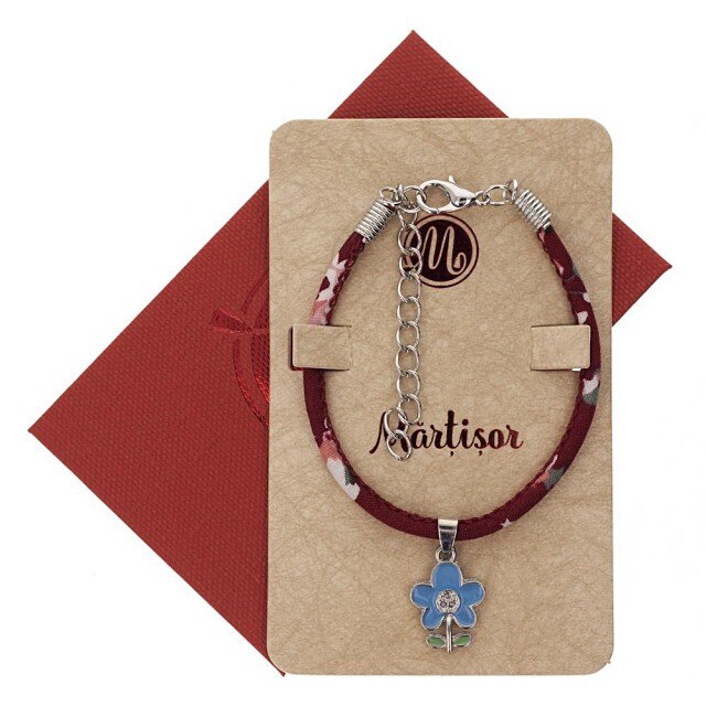 Bratara Grena cu Floare Albastra si Frunzulite