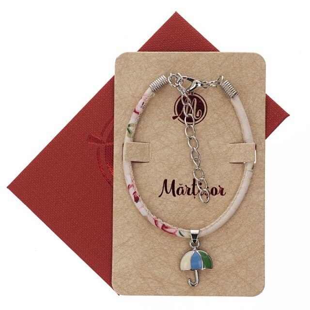 Bratara Alba cu Umbrela Albastra