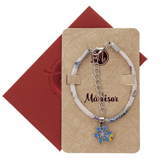 Bratara Albastra cu Floare Albastra si Albinuta