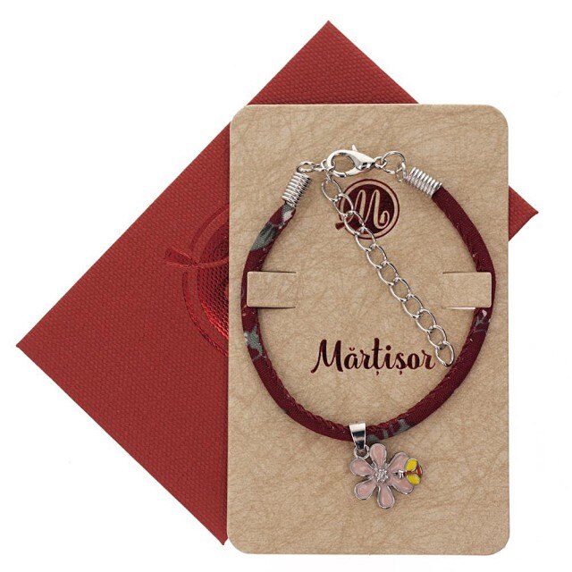 Bratara Grena cu Floare Roz si Albinuta