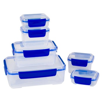 Set 6 caserole alimentare, Zola, diferite dimensiuni, margine albastra, 160 ml (2), 400 ml (2), 985 ml, 2260 ml Set 6 caserole alimentare, Zola, diferite dimensiuni, margine albastra, 160 ml (2), 400 ml (2), 985 ml, 2260 ml