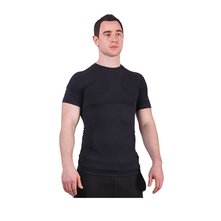 Tricou fitness barbati pentru modelarea corpului, Sodacoda, Negru, rezistent la transpiratie