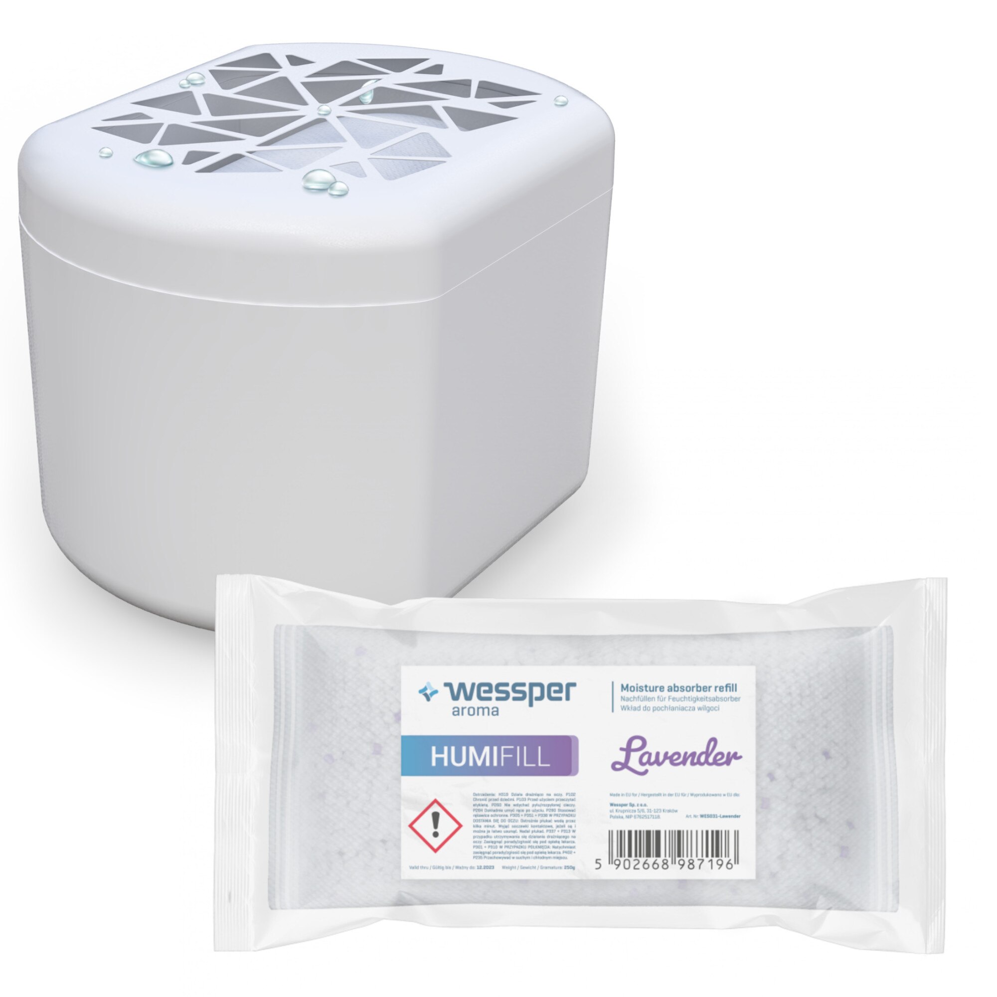 Absorbant de umiditate Wessper HumiFill, Lavanda 250g, Alb