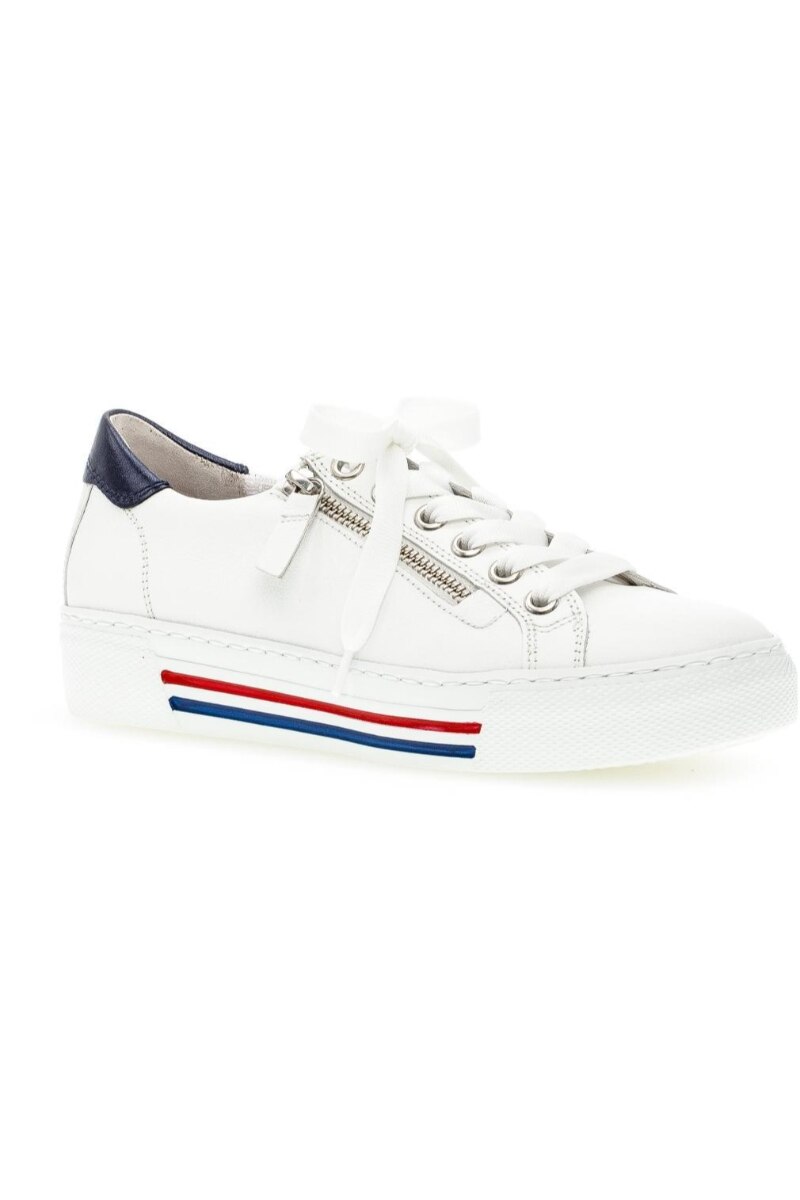 Pantofi dama, Gabor, Weis Pazw Bl Rot Casual Flats, Piele naturala, Alb, 40 EU