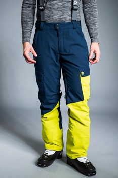 Fundango, Pantaloni impermeabili cu model colorblock pentru ski Sierra, Bleumarin/Galben, L Fundango, Pantaloni impermeabili cu model colorblock pentru ski Sierra, Bleumarin/Galben, L
