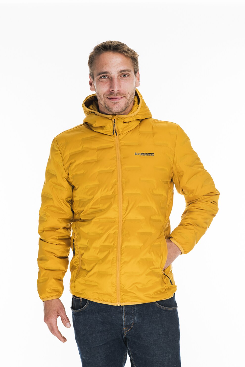 Fundango, Geaca cu umplutura de puf, material ce indeparteaza umezeala si gluga Smoke, Galben sofran