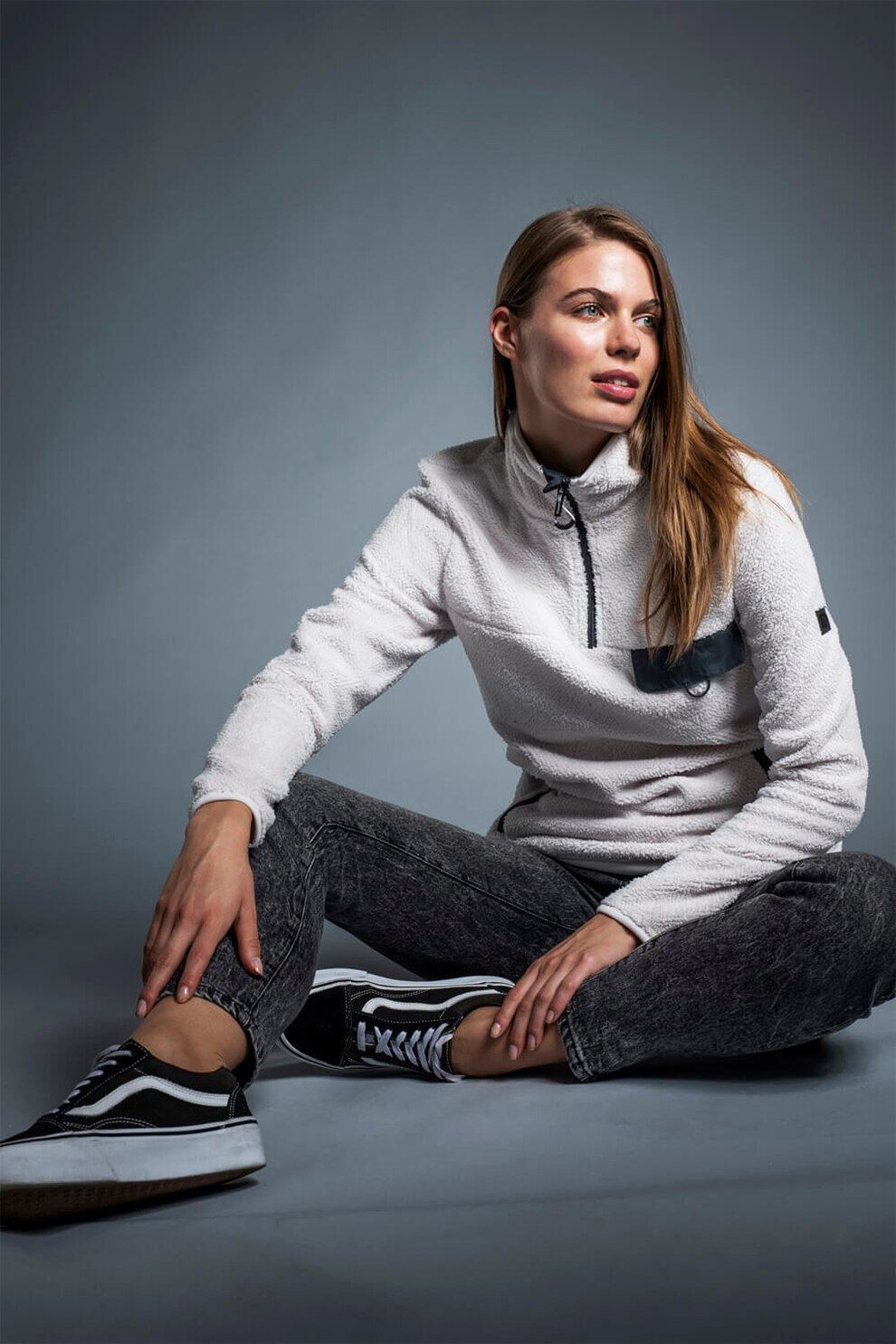 Fundango, Bluza sport din fleece cu fermoar scurt pentru drumetii Vinona, Alb optic