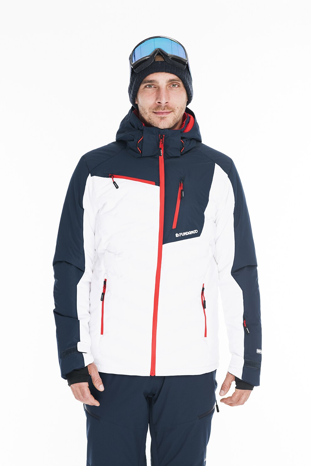 Fundango, Geaca cu gluga pentru schi Willow, Alb optic/ Bleumarin inchis, M