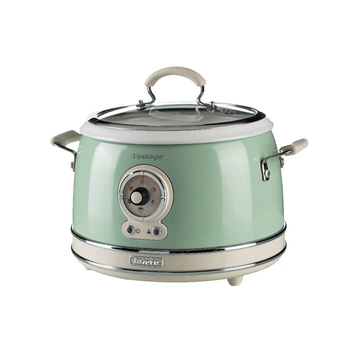 Уред за готвене на ориз Vintage Ariete, 700 W, 1,8 л ориз, общо 3,5 л, функция за поддържане на топлината, крем/зелен