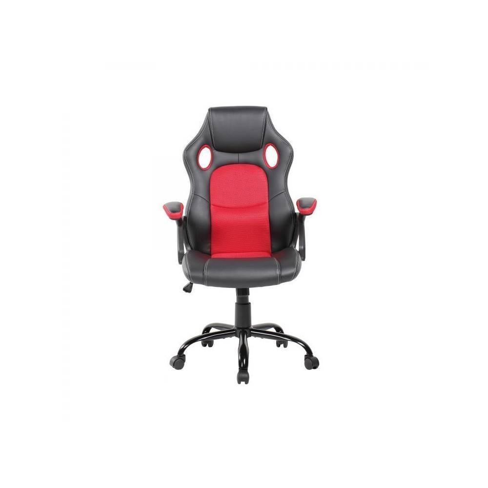 Scaun Ergonomic Rotativ de Gaming cu Spatar Inalt Bigshot BS9528BR, Manere de sprijin, Piele Ecologica, 116 x 66 x 63cm, Negru - Rosu