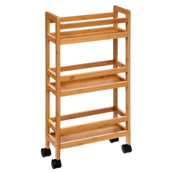 Etajera pe roti din Bambus cu 3 rafturi de depozitare,74.5*36 cm Etajera pe roti din Bambus cu 3 rafturi de depozitare,74.5*36 cm
