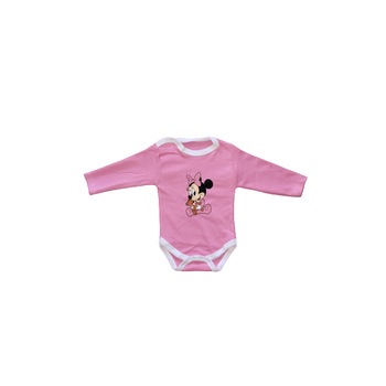 Body maneca lunga, Minnie Mouse, bumbac,roz Body maneca lunga, Minnie Mouse, bumbac,roz