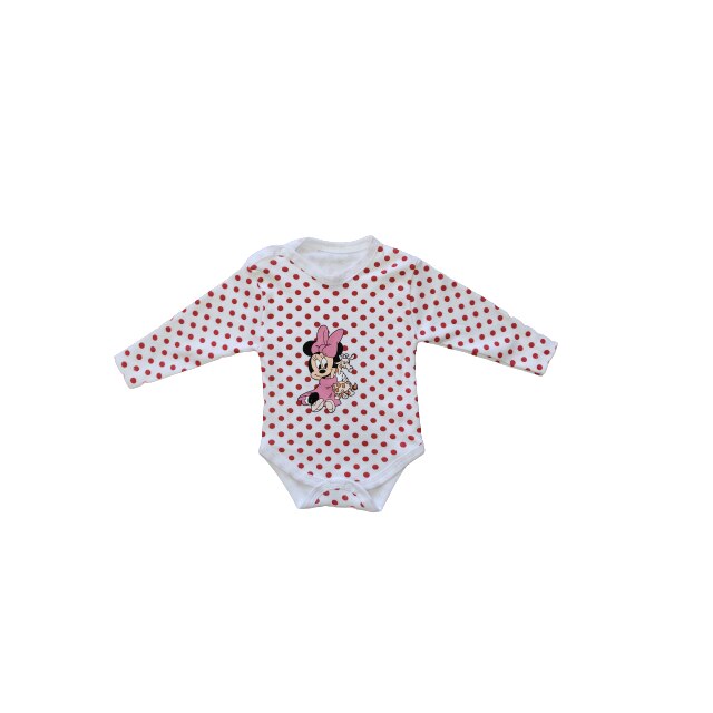 Body maneca lunga, Minnie Mouse, ,alb cu buline rosii