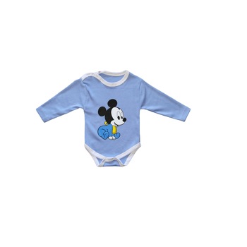 Body maneca lunga, Mikey Mouse, bumbac, albastru Body maneca lunga, Mikey Mouse, bumbac, albastru
