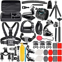 Set complet de 50 accesorii pentru camere de actiune si GoPro Hero 13 12 11 10 9 8 7 6, Insta360, DJI Osmo Action, AKASO, APEMAN, Campark, SJCAM, VIENOD®, Negru