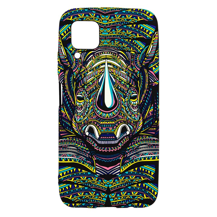 Husa de telefon, LUXO, compatibil cu Huawei P40 Lite, model Tribal Rhino cu efect fosforescent, TPU, multicolor