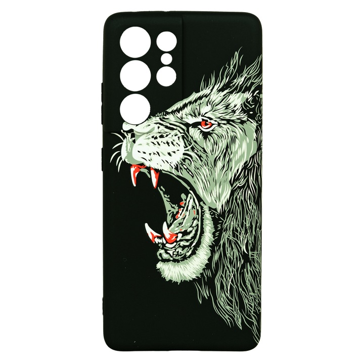 Husa de telefon, LUXO, compatibil cu Samsung Galaxy S21 UItra, model King Lion cu efect fosforescent, TPU, multicolor