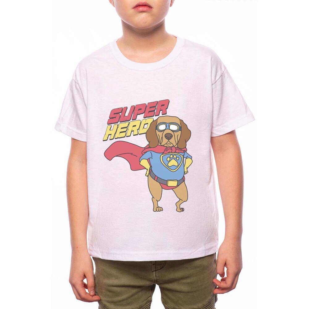 Tricou Baiat, Super Hero, 100% Bumbac, B107, Alb