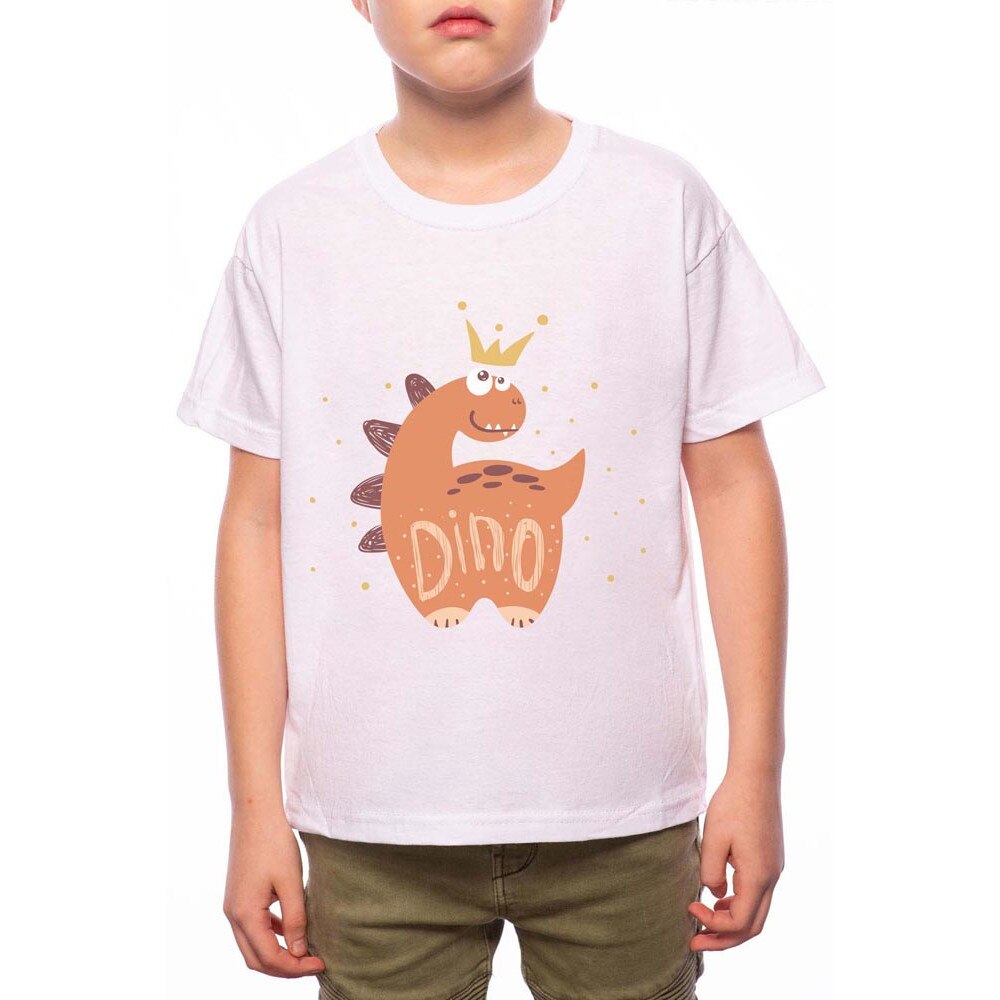 Tricou Baiat, Dino, 100% Bumbac, B109, Alb