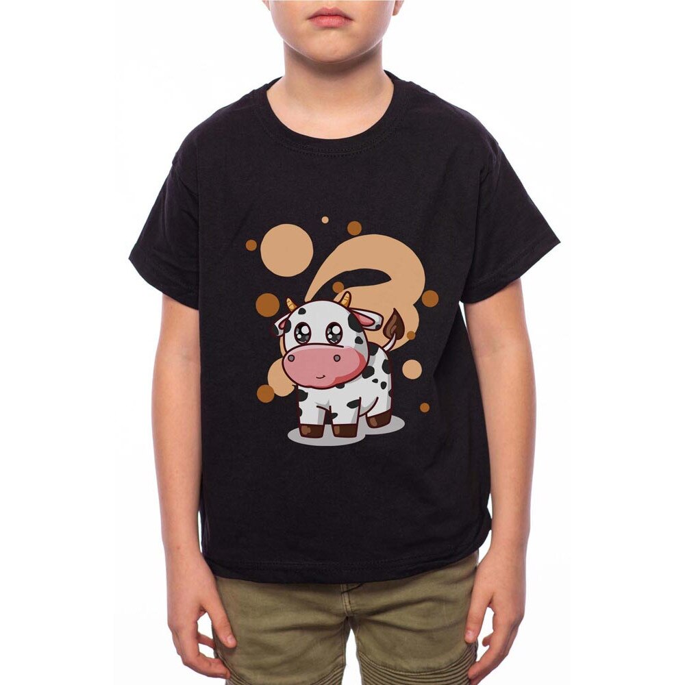 Tricou Baiat, Cute Cow, 100% Bumbac, B105, Negru