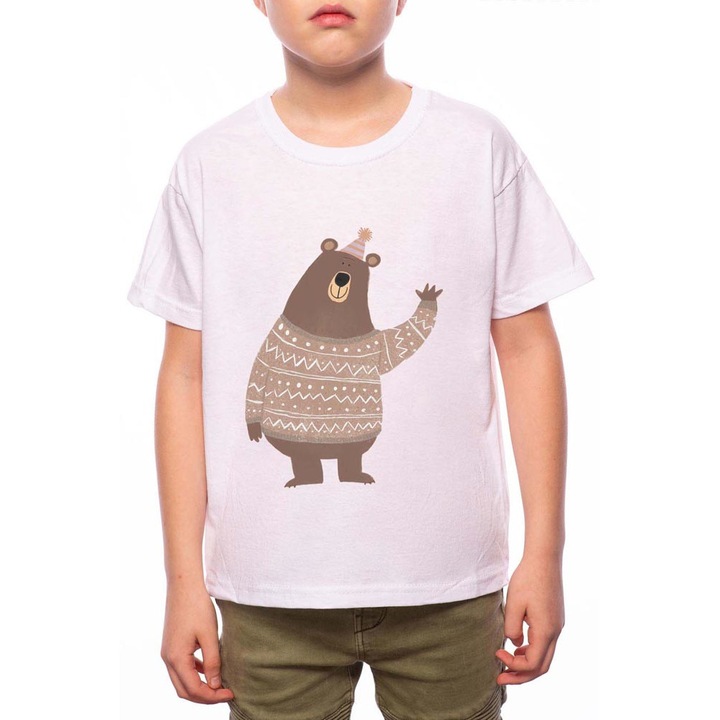 Tricou Baiat, Hello Bear, 100% Bumbac, W117, Alb, 128 CM Standard
