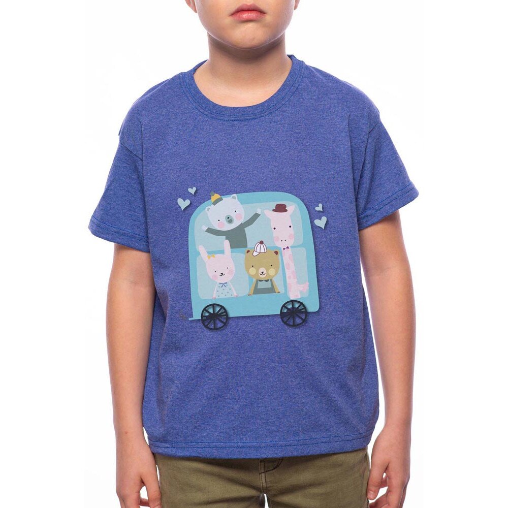 Tricou Baiat, Cute Animals, 100% Bumbac, A127, Albastru