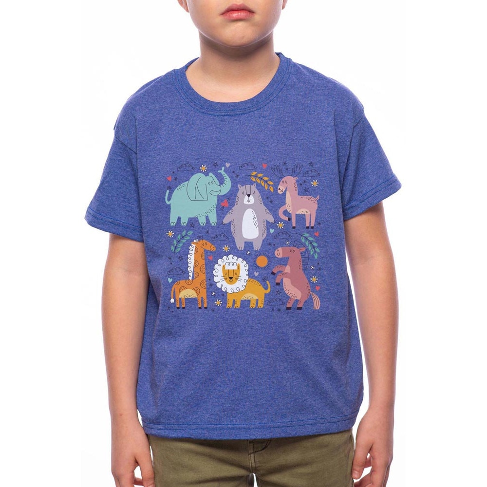 Tricou Baiat, Handdrawn Animals, 100% Bumbac, B128, Albastru