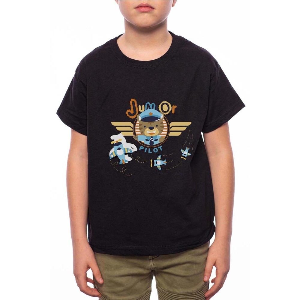 Tricou Baiat, Junior Pilot, 100% Bumbac, A144, Negru