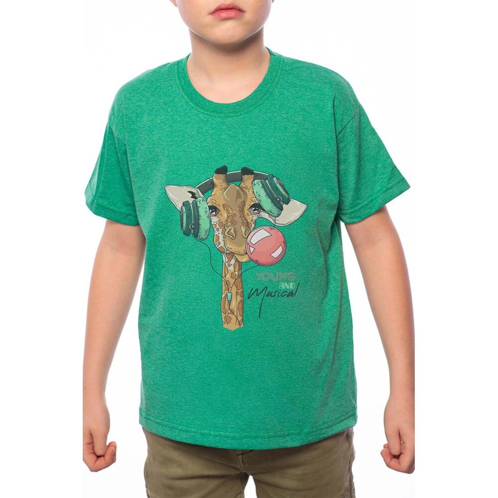 Tricou Baiat, Young And Musical Giraffe, 100% Bumbac, A147, Verde