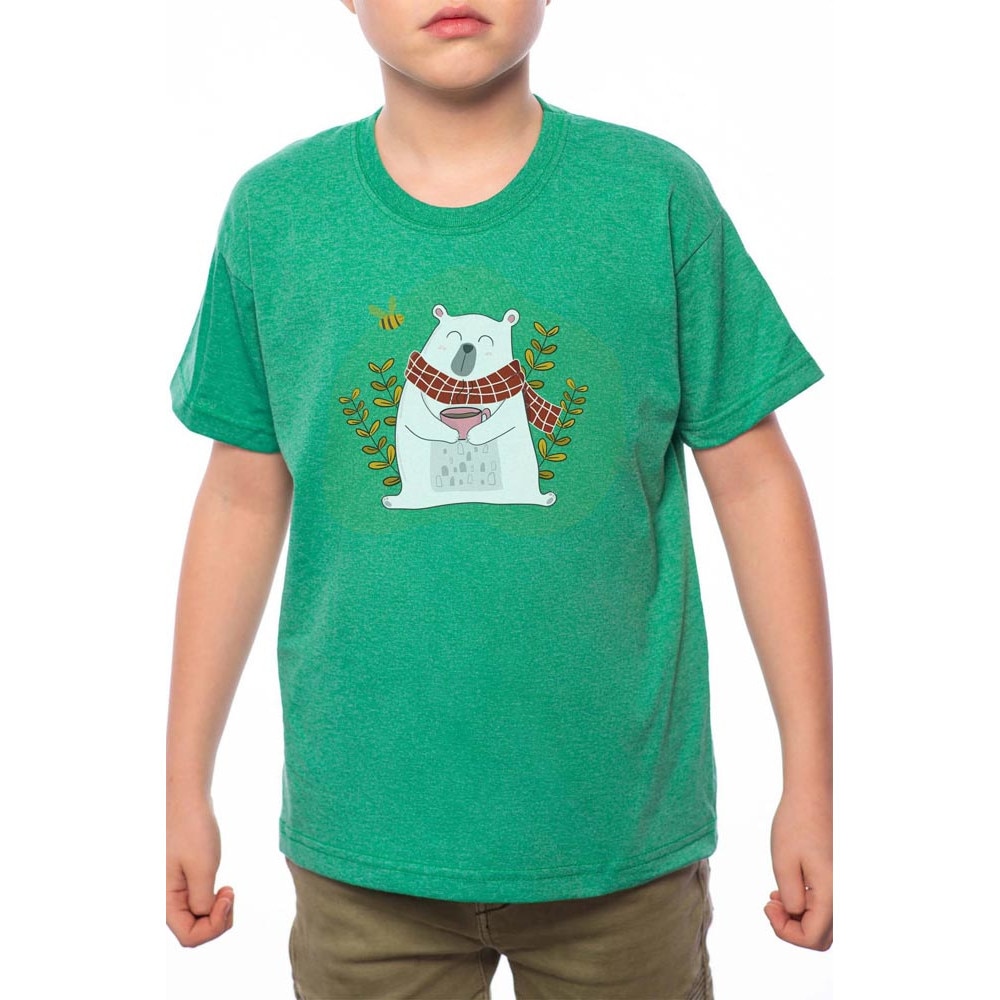 Tricou Baiat, Polar Bear Cartoon, 100% Bumbac, B148, Verde