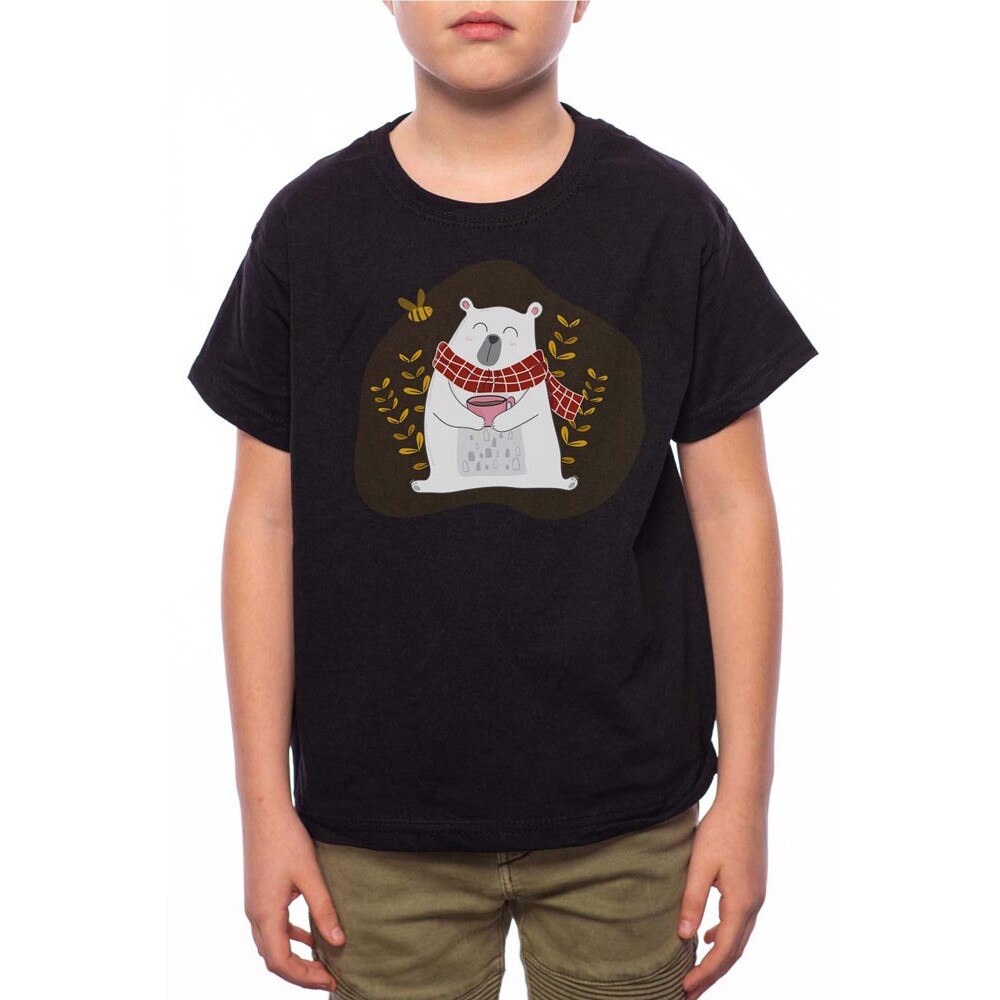 Tricou Baiat, Polar Bear Cartoon, 100% Bumbac, B148, Negru