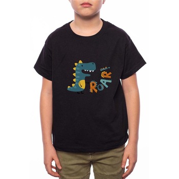Tricou Baiat, Roar Dino, 100% Bumbac, W154, Negru Tricou Baiat, Roar Dino, 100% Bumbac, W154, Negru