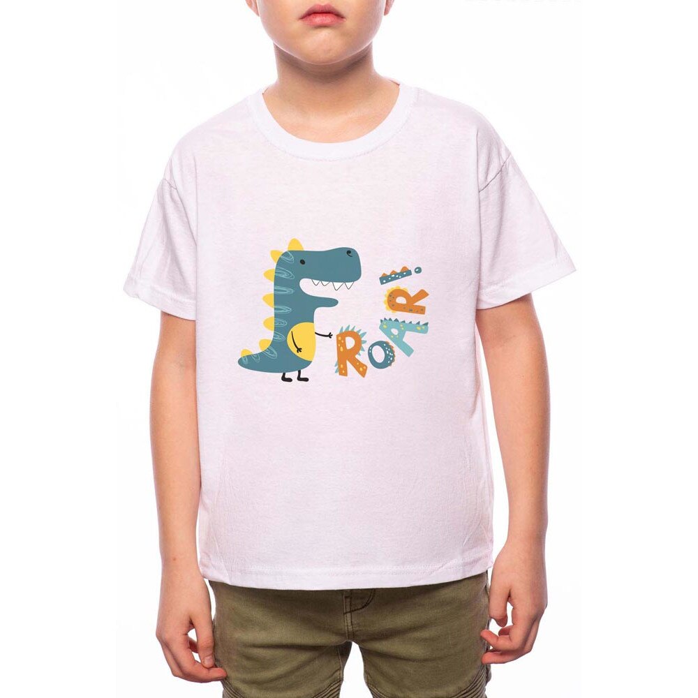 Tricou Baiat, Roar Dino, 100% Bumbac, W154, Alb