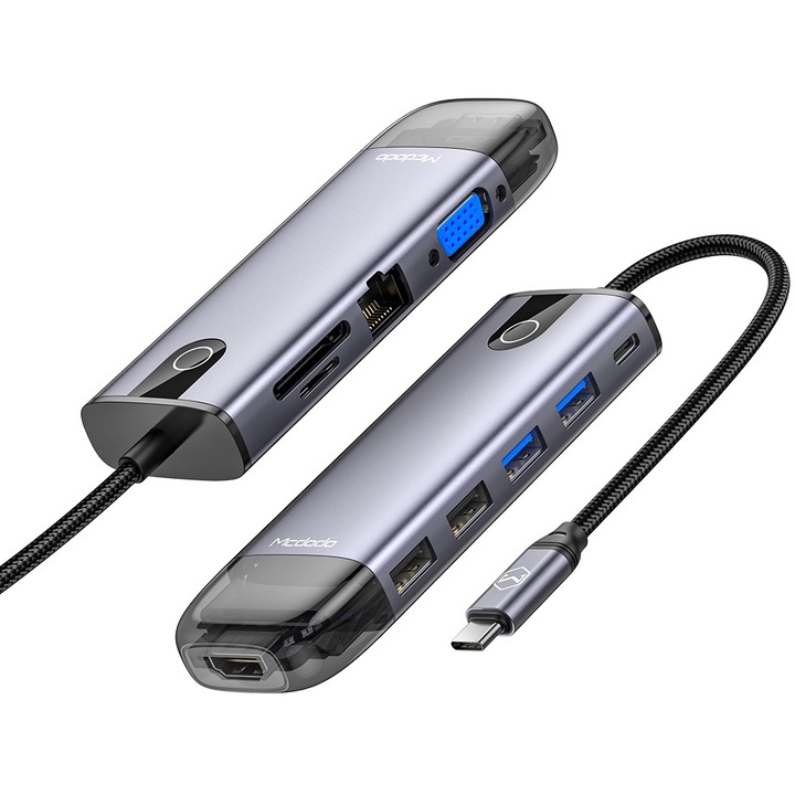 Компютърен хъб, Mcdodo, 10в1, USB-C, RJ-45, VGA, HDMI 4K, За Macbook M1