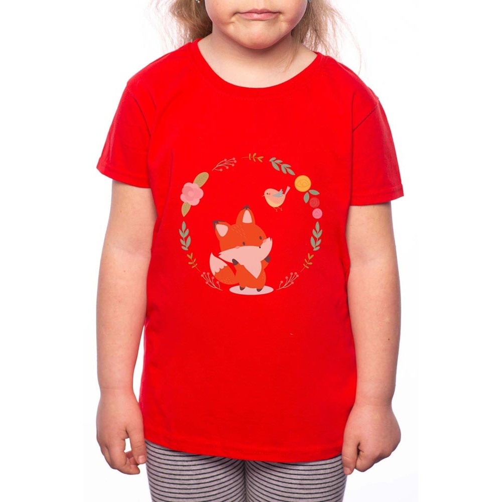 Tricou Fetita, Cute Fox, 100% Bumbac, R106, Rosu