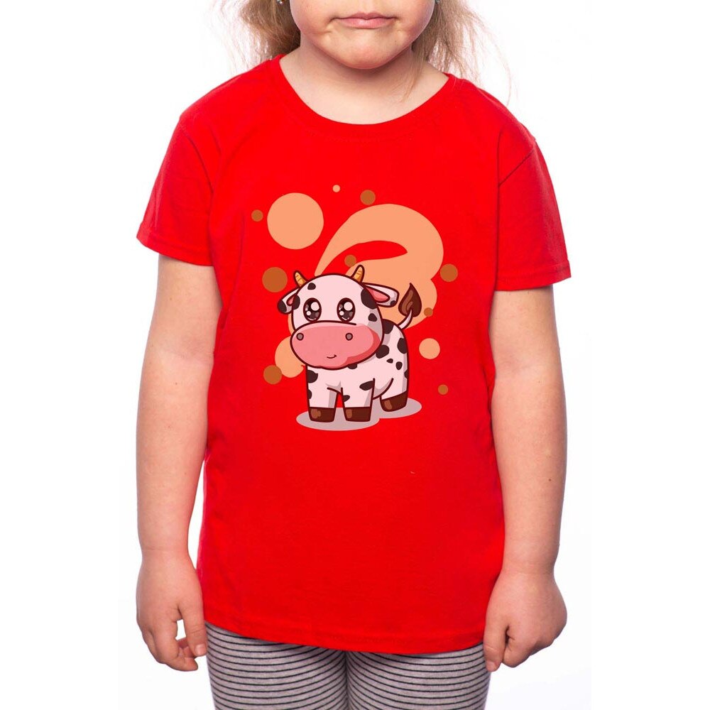Tricou Fetita, Cow Cute, 100% Bumbac, P105, Rosu