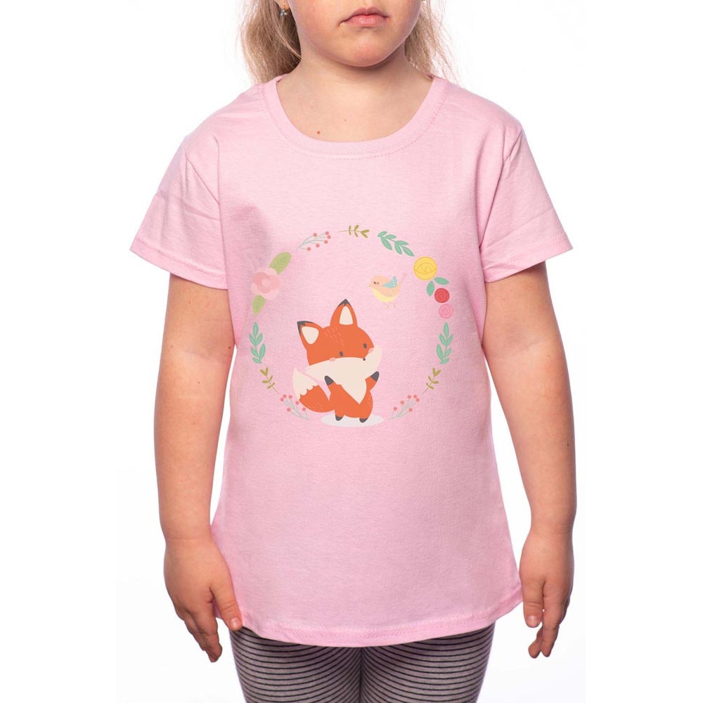 Tricou Fetita, Cute Fox, 100% Bumbac, R106, Roz