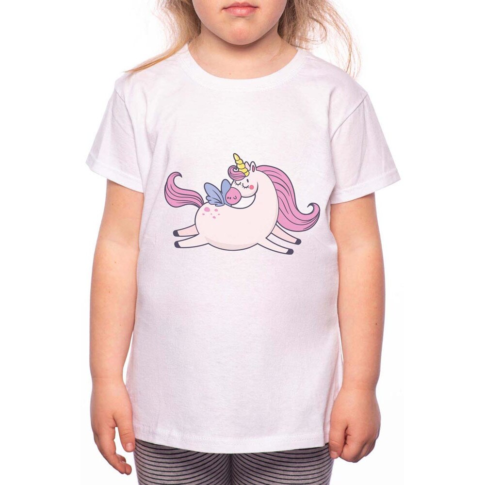 Tricou Fetita, Flying Unicorn, 100% Bumbac, R112, Alb