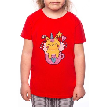 Tricou Fetita, Cat Tea, 100% Bumbac, P115, Rosu Tricou Fetita, Cat Tea, 100% Bumbac, P115, Rosu