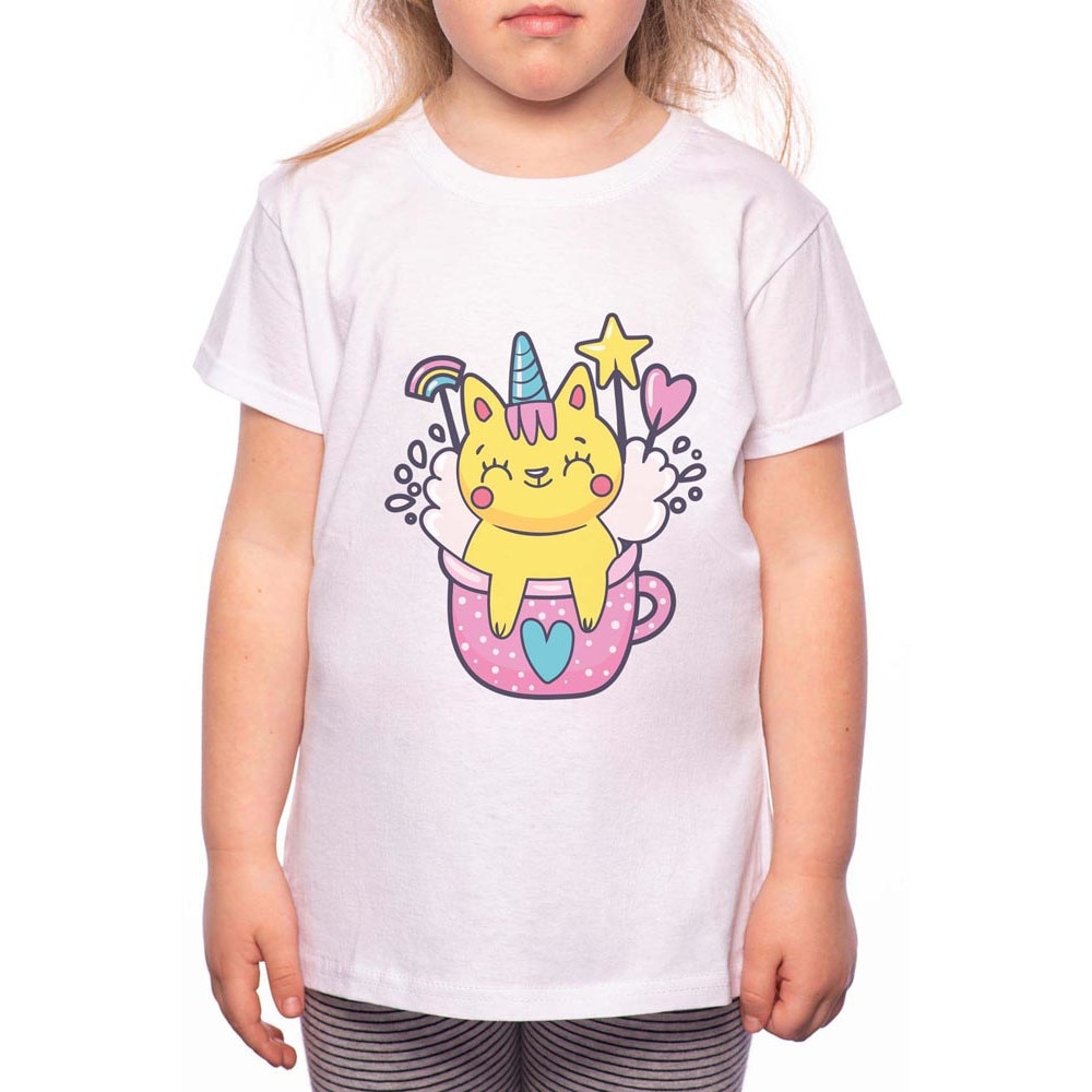 Tricou Fetita, Cat Tea, 100% Bumbac, P115, Alb