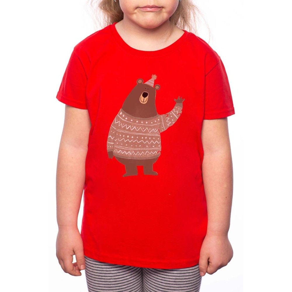 Tricou Fetita, Hello Bear, 100% Bumbac, P117, Rosu