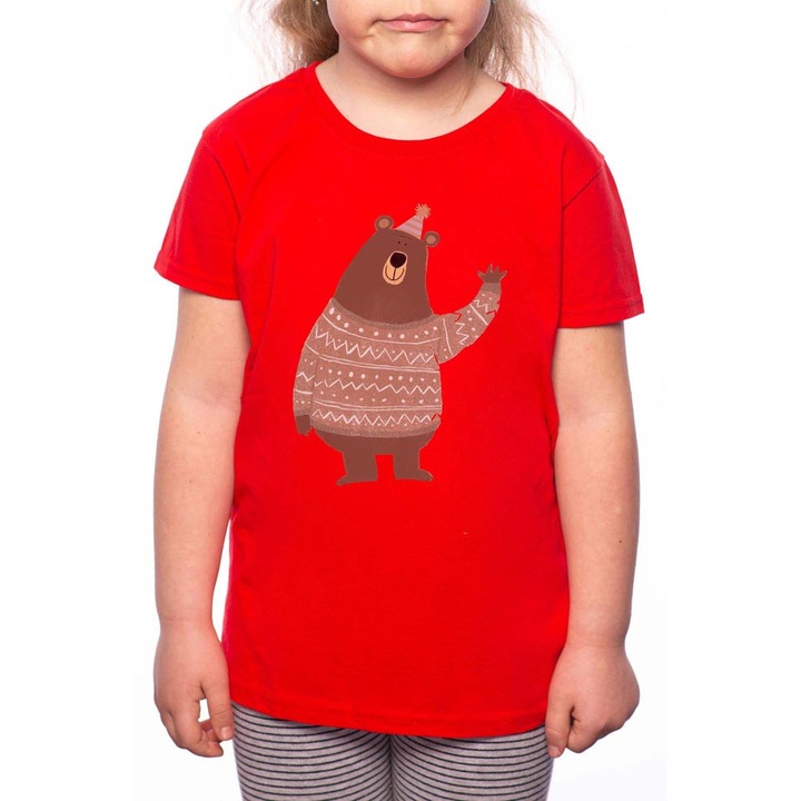 Tricou Fetita, Hello Bear, 100% Bumbac, P117, Rosu