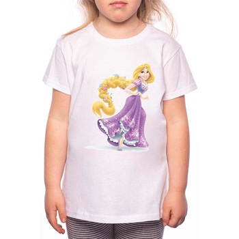 Tricou Fetita, Rapunzel, 100% Bumbac, P118, Alb Tricou Fetita, Rapunzel, 100% Bumbac, P118, Alb