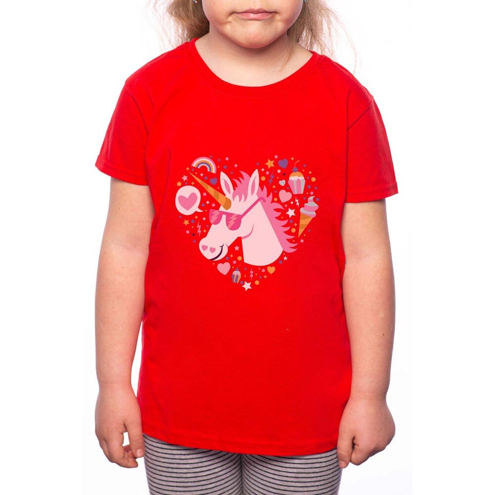 Tricou Fetita, Cool Unicorn, 100% Bumbac, R122, Rosu