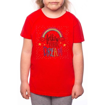 Tricou Fetita, Follow You Dream, 100% Bumbac, P125, Rosu Tricou Fetita, Follow You Dream, 100% Bumbac, P125, Rosu
