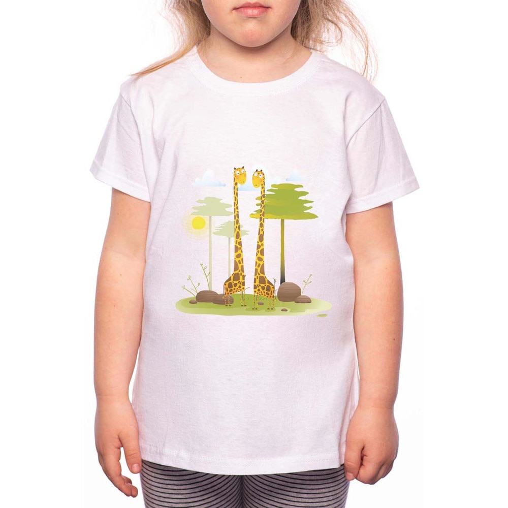 Tricou Fetita, Giraffe, 100% Bumbac, P126, Alb